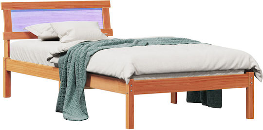 Einzelbett Aus Holz Keramidi Braun mit Lattenrost für Matratze 100x200cm