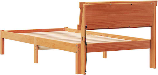 Einzelbett Aus Holz Keramidi Braun mit Lattenrost für Matratze 100x200cm