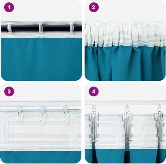 vidaXL Set Perdele Cu Coafură Turcoaz 140x260 cm