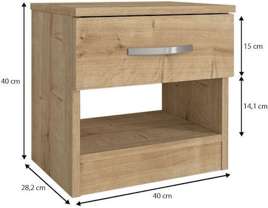Κομοδίνο Lube Ξύλινο Oak 40x28.2x40cm
