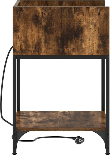 Bedside Table Wooden with Metal Legs Smoked Oak 40x40x61cm