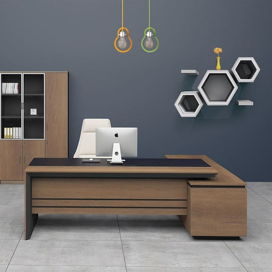 Γωνιακό Επαγγελματικό Γραφείο Proline 180x160x75εκ. Καρυδί/μαύρο