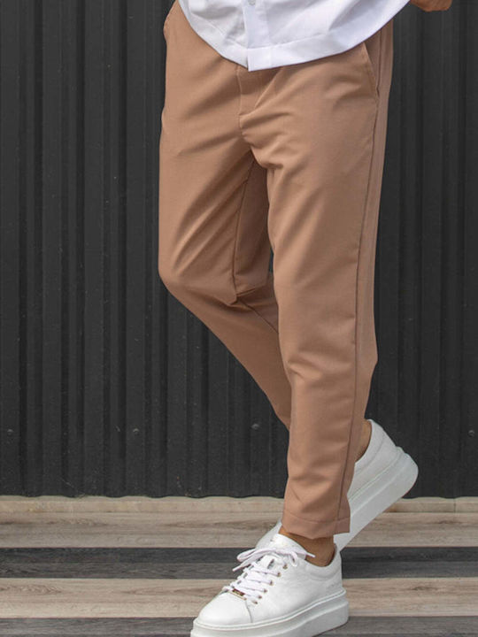 Trousers Elastic in Slim Fit Dark Camel