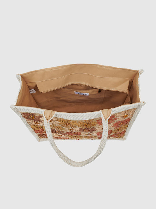 Verde Stoff Strandtasche Beige