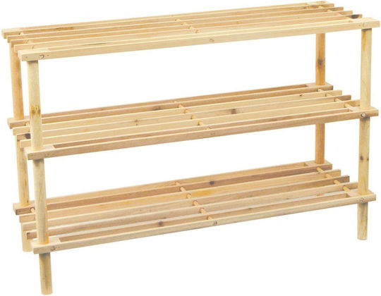 Suport pentru pantofi din Lemn Masiv cu 2 Rafturi Natural L74xW26xH30cm