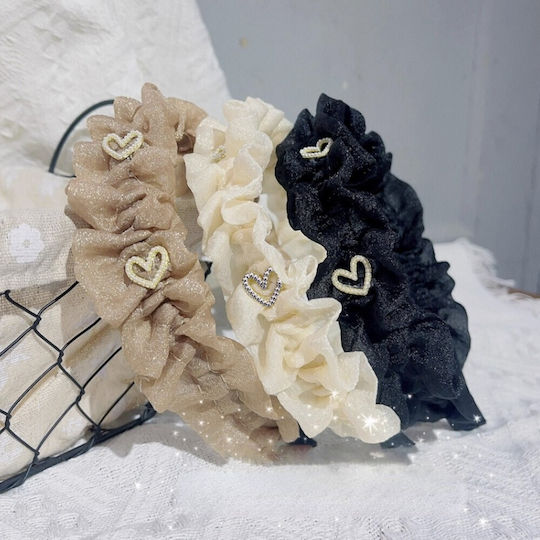 Στέκα Μαλλιών Strass Hearts Καφέ