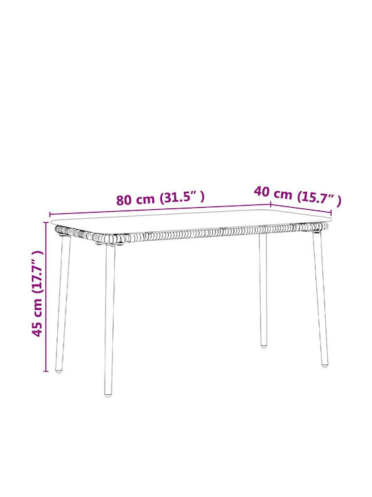 Sitting Room Outdoor Free Standing Rattan Table Black 80x40x45cm