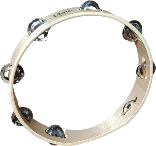 V-tone Beige Wooden Hand Tambourine with Single Row Jingles