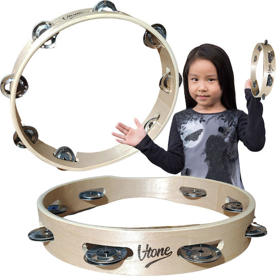 V-tone Beige Wooden Hand Tambourine with Single Row Jingles