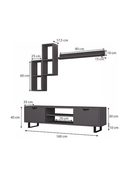 Wohnzimmer TV-Einheit Lonsa Grey L160xB35xH40cm