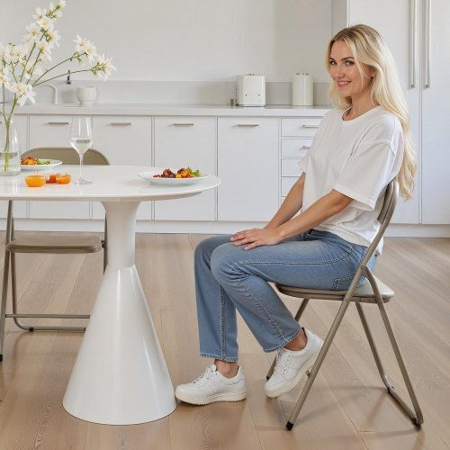Foldable Dining Room Polypropylene Chair Khaki 4pcs