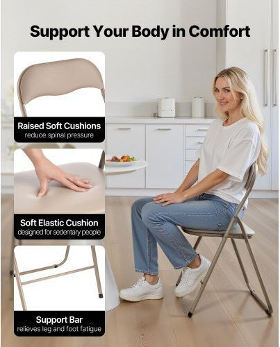 Foldable Dining Room Polypropylene Chair Khaki 4pcs
