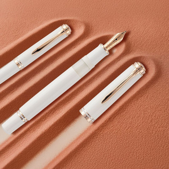 Pelikan Souverän M600 White Rose Gold Special Edition Fountain Pen 4012700827449 Broad 14k Nibs