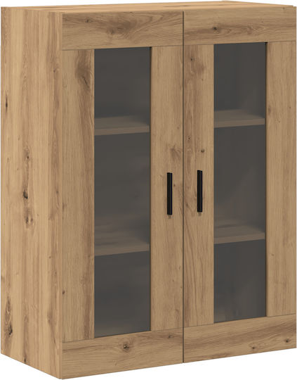 Hängende Wohnzimmervitrine aus Spanplatte in Artisan-Eiche mit Glas 69,5 x 34 x 90 cm