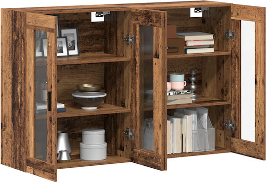 Wall Living Room Display Cabinet made of Solid Wood with Glass Old Wood 69.5x34x90cm