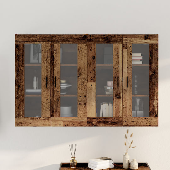 Wall Living Room Display Cabinet made of Solid Wood with Glass Old Wood 69.5x34x90cm