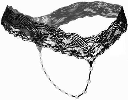 Black Lace T-Back Thong Pearl Detail
