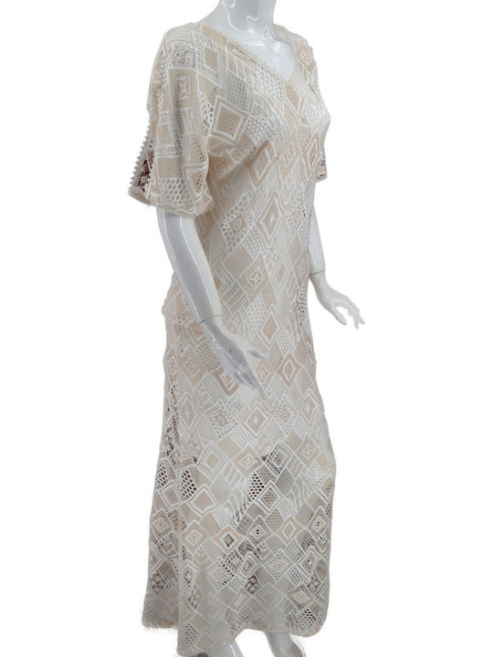 Sommer Maxi Damenkleid Für Hochzeit - Taufe Mit Spitze Weiß