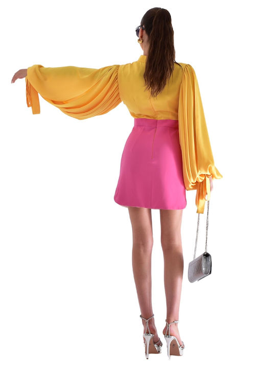 Summer Mini Dress for Wedding / Baptism Yellow-pink