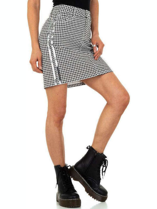 Redial White Denim Mini Skirt Checked White