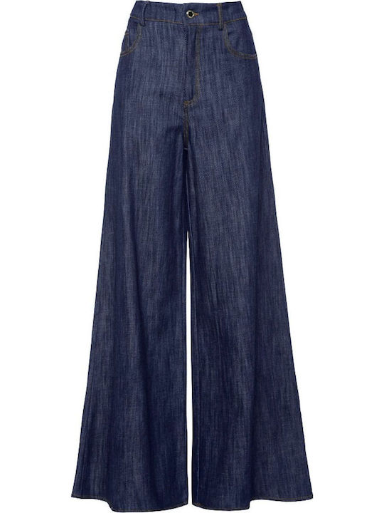 High Waist Women's Jean Trousers Dark Blue Denim