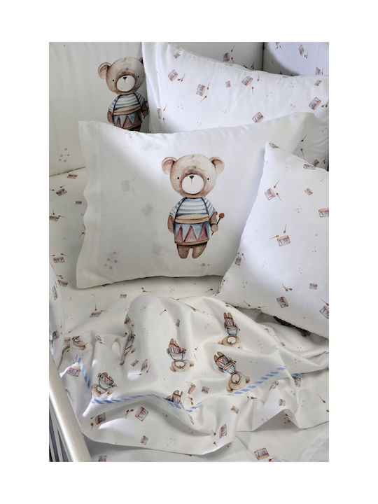 Down Town Home Bear Baby Sheets Set Crib Cotton Satin White 125x175cm 3pcs