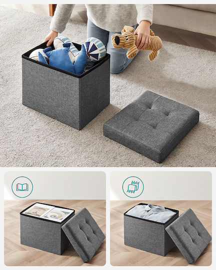 Stool For Living Room Collapsible With Storage Space Wooden Gray 41x31x31cm