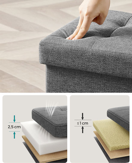 Stool For Living Room Collapsible With Storage Space Wooden Gray 41x31x31cm