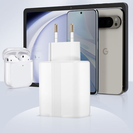 Inkax Зарядно без кабел GaN с USB-A порт и USB-C порт 45W Power Delivery Бял