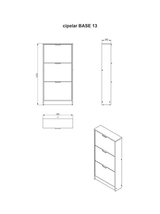 Base 13 Plastic Shoe Organizer Black 58x18x119cm