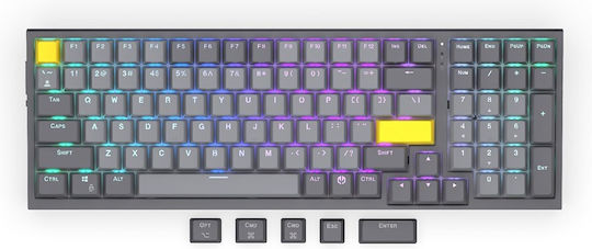 Endorfy EY5A124 Ασύρματο Gaming Μηχανικό Πληκτρολόγιο με Gateron Yellow διακόπτες και RGB φωτισμό (Αγγλικό US) Γκρι