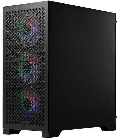 CoolerMaster Elite 302 Gaming Midi Tower Κουτί Υπολογιστή με Πλαϊνό Παράθυρο και ARGB Φωτισμό Μαύρο