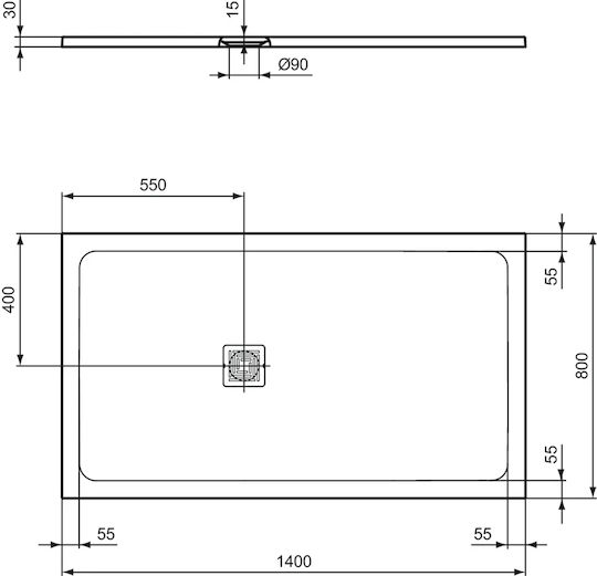 Ideal Standard Rectangular Ceramic Shower White Ultra Flat S+ 140x80x3cm