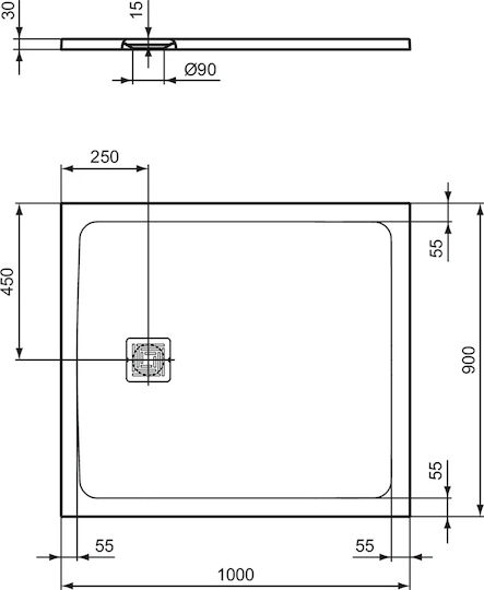 Ideal Standard Ultra Flat S+ Правоъгълена Керамично душ 100x90см Бежов