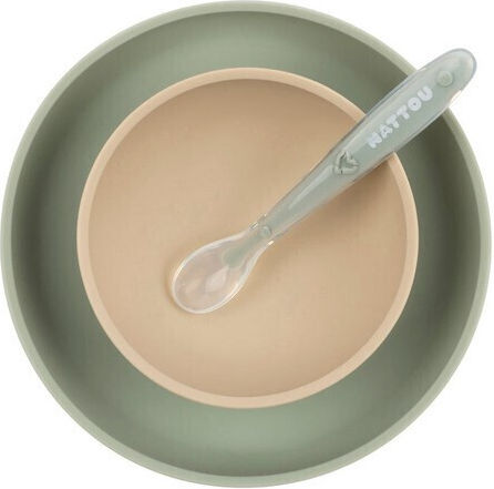 Nattou Feeding Set made of Silicone with Non-Slip Base Multicolour 4pcs