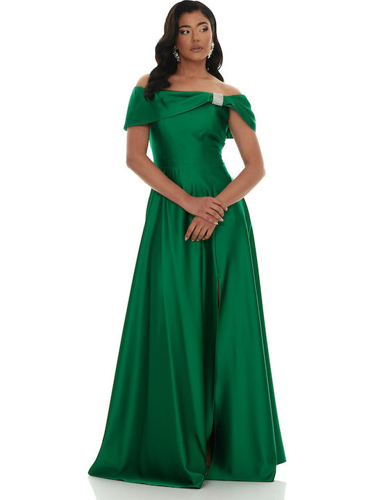 Rochie Maxi pentru Nuntă - Botez Satin Verde F2331_0059
