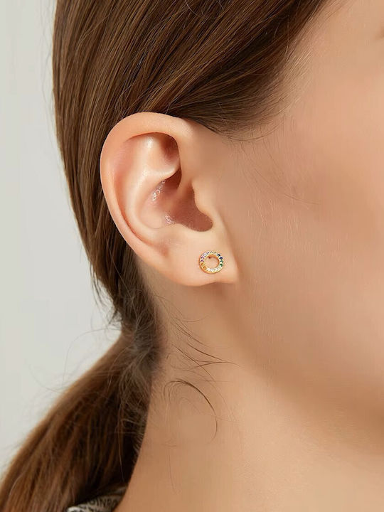 By Queen Argint Cercei Studs Cerc Rotund Multicolor Zircon
