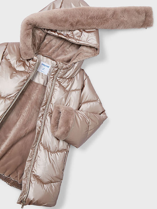 Kids' Quilted Jacket Long with Hood Bronze, Silver