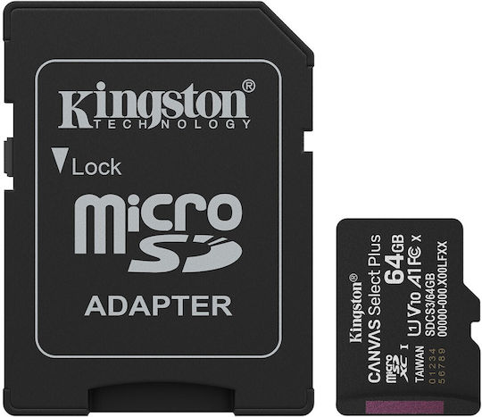 Kingston Canvas Select Plus microSDHC 64GB U1 V10 A1 UHS-I 100MB/s with Adapter