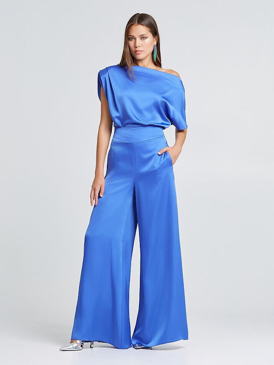 Damen Hoch tailliert Stoff Hose Royal Blue