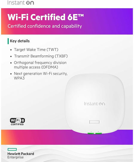 HP Instant On AP32 (RW) Access Point Wi‑Fi 6 Tri Band (2.4 & 5 & 6GHz) Λευκό