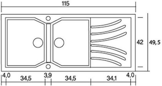 Chiuvetă încastrată Sanitec Classic 332 Granit Sintetic W115xD50cm Granit Bej