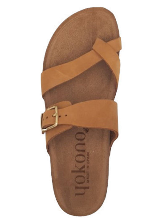Jerba-091 Leather Women's Flat Sandals Anatomic in Tabac Brown Color