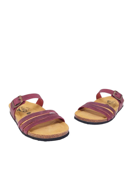 Leather Women's Flat Sandals Flatforms in Burgundy Color