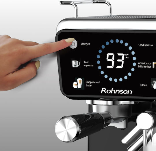 Rohnson Barista Dual Automatic Espresso Machine 1350W Pressure 20bar for Cappuccino Black