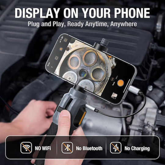 Cameră Endoscopică Industrială de Inspecție 8,5 Mm Cap Rotativ Lumină LED Reglabilă Tub Semirigid 1,55 M Compatibilă cu iPhone 15/16 Android