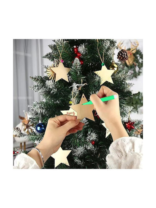 Ornament suspendat Stea Din lemn Bej Set 36buc