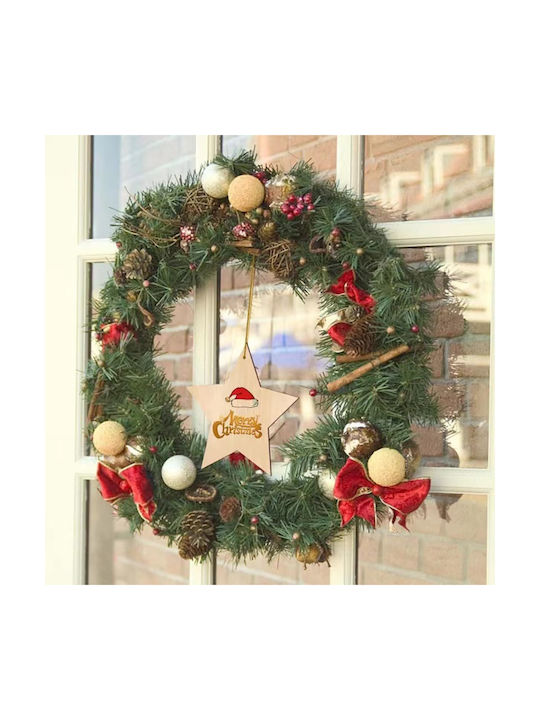 Ornament suspendat Stea Din lemn Bej Set 36buc