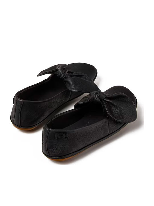 Kids Leather Ballerinas Kito with Hoop & Loop Closure Black
