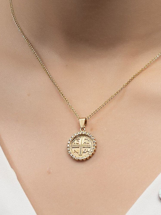 Eforo Charm Talisman Constantine with Stones from 14K Gold with Zircon